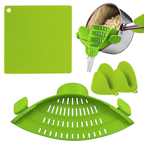 Clip On Strainer with Insulated Pad and Silicone Pot Holders