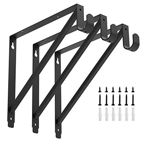 Closet Rod & Shelf Brackets Clothes Hanger Pole Support - Black (3 Pack)
