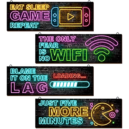 Clothmile Neon Gaming Decor for Boys Room - Motivational Wall Art Plaques