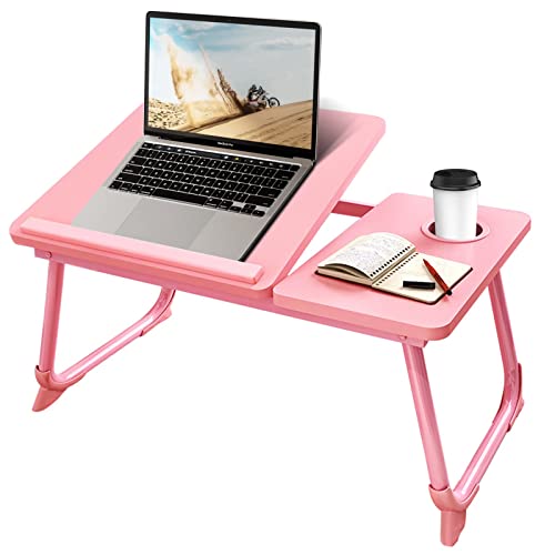 CloudTrip Laptop Desk for Bed or Couch, Lap Desk, Woking in Bed Desk, Home Office Desks, Breakfast Tray, Desk with Cup Holder, Watching Movies in Bed, Laptop Stand for Bed, Fordable Legs Desk (Pink)