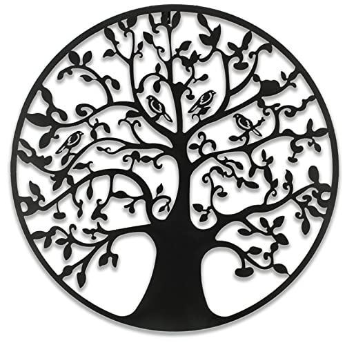 CLUNG Metal Tree of Life Wall Decor, Family Tree with birds on branch Wall Hanging Art Decoration for Balcony Patio Porch Bedroom Living Room Garden Office and Farmhouse (Black)