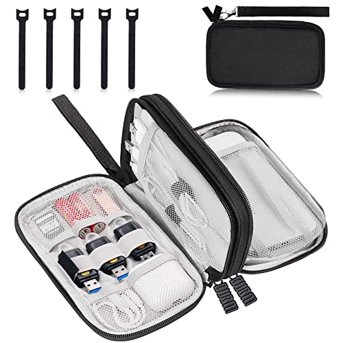 CNPOP Electronics Organizer,Travel Cable Organizer Bag,Water Resistant Double Layers Pouch Carry Case for Cable,Cord,Phone,Charger,Earphone,Travel Accessories Tech Storage Bag for Men,Black,Small