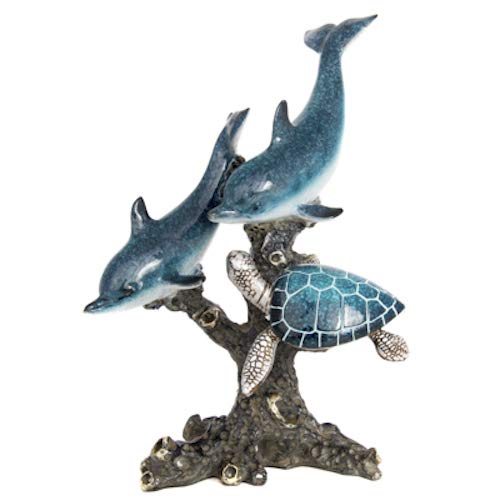Coastal Nautical Dolphin and Turtle Statue for Outdoor Decor