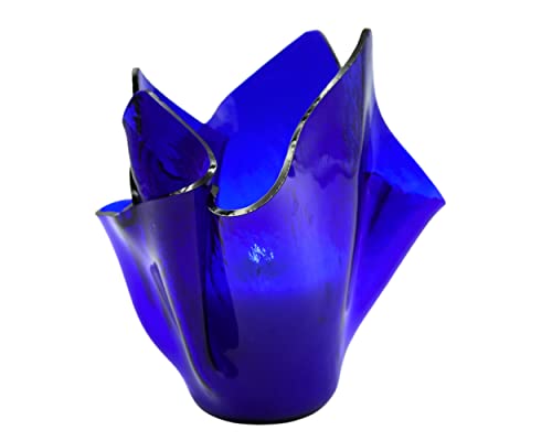 Cobalt Blue Cathedral Rough Rolled Vase with Free Vase Candle Spring Rain Half Candle Refill