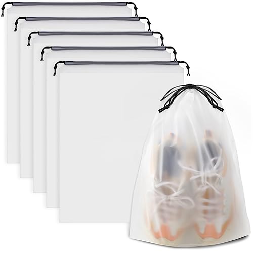 COIDEA Shoe Bags for Travel, 5 PCS Large Transparent Travel Shoe Bags for Packing, Clear Drawstring Travel Shoe Storage Bag, Portable Shoes Organizer Pouch with Rope for Men and Women