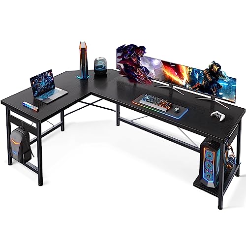 Coleshome 66" L Shaped Gaming Desk, Corner Computer Desk, Sturdy Home Office Computer Table, Writing Desk, Larger Gaming Desk Workstation, Black