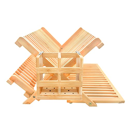 Collapsible 3-Tier Bamboo Dish Drying Rack with Utensil Holder