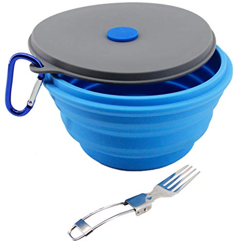 Collapsible Silicone Camping Bowl with Lid & Foldable Fork