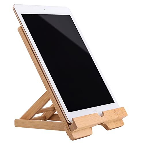 Collect Beauty Bamboo Ipad Stand Wood Adjustable Folding Nightstand Tablet Holder with Chargeable Hole for Desk