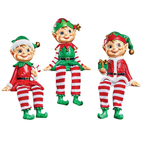 Collections Etc Hand-Painted Christmas Elf Shelf Sitters - Set of 3