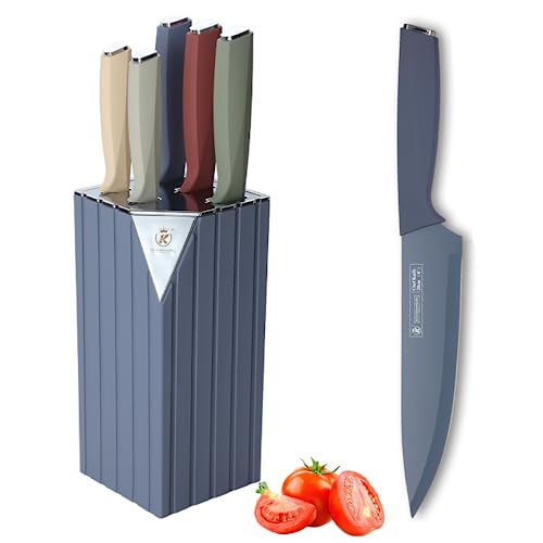 Color-Coded Kitchen Knife Set with Block