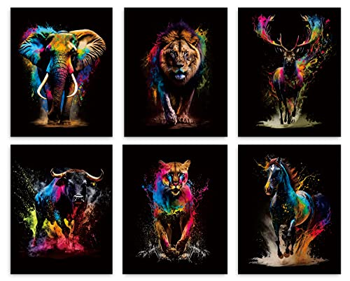 Colorful Animal Wall Art, Lion, Deer, Horses, Leopard, Elephant Posters