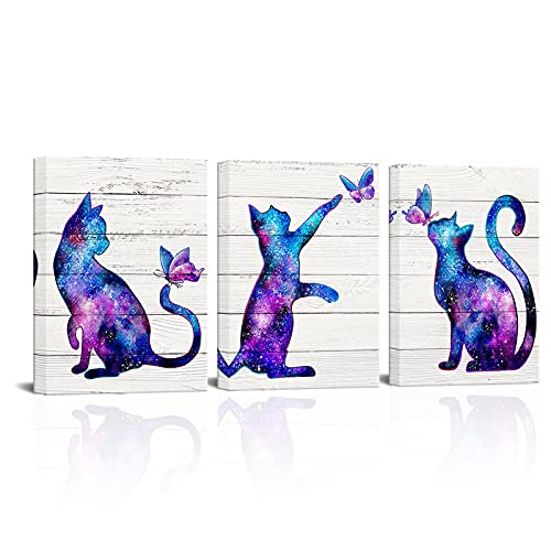 Colorful Cat Canvas Wall Art for Kids Girls Bedroom