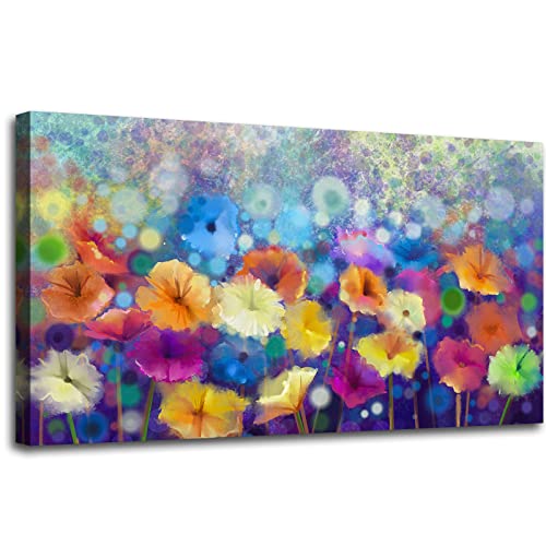 Colorful Floral Canvas Wall Art for Living Room