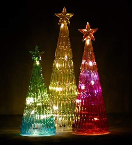 Colorful Glass Christmas Tree Ornaments with LED Lights - Set of 3