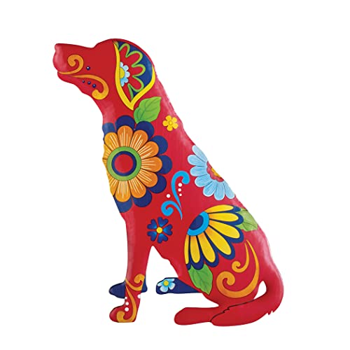 Colorful Metal Floral Dog Outdoor Wall Art