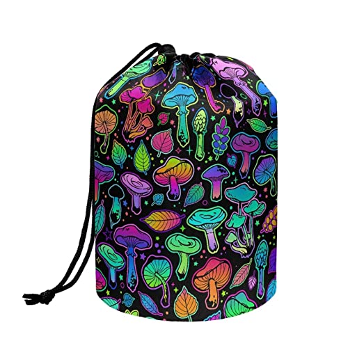 Colorful Mushroom Print Drawstring Makeup Bags