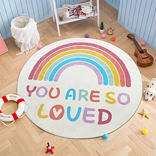Colorful Rainbow Round Rug for Girls Bedroom