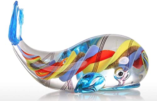 Colorful Whale Sculpture Glass Whale Figurine Ornament Hand Blown Multicolor