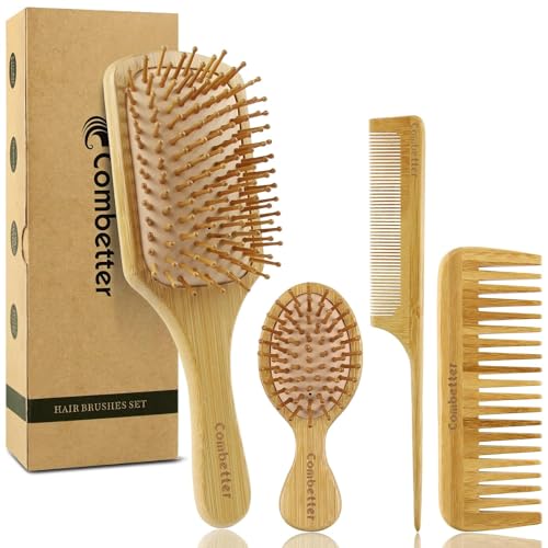 Combetter Bamboo Hair Brushes and Comb Set