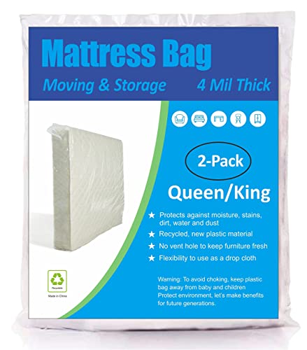 ComfortHome Mattress Bag for Moving and Storage, 4 Mil Extra Thick, Queen and King Size, 2 Pack