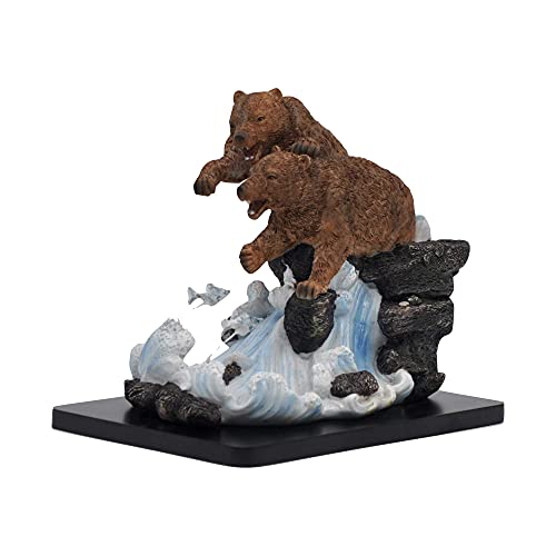 Comfy Hour Grizzly Bear Couple Catching Salmon and Fish Figurine