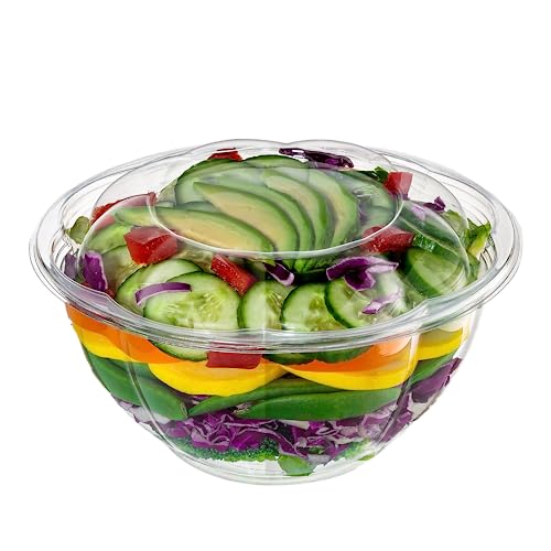 Comfy Package [50 Sets - 32 oz.] Clear Plastic Salad Bowls To Go With Airtight Lids