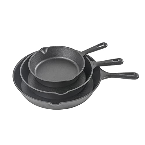 Commercial CHEF 3-Piece Cast Iron Skillet Set