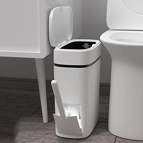 COMODID 14L White Plastic Garbage Can with Press Top Lid