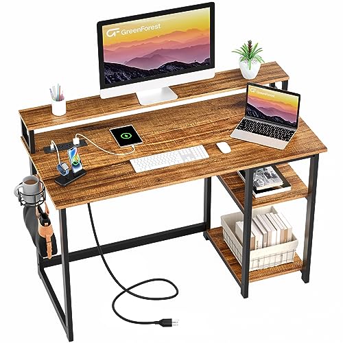 Compact and Versatile: GreenForest Computer Desk with USB Charging Port and Power Outlet