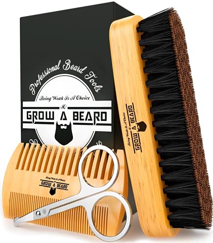 Compact Beard Brush & Comb Set with Scissors