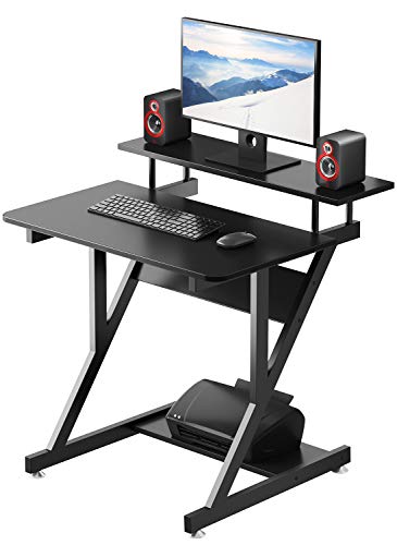 Compact Desk with Monitor Shelf and Bottom Storage Shelves