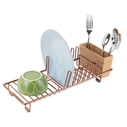 Compact Dish Drying Rack with Bamboo Cutlery Tray Caddy
