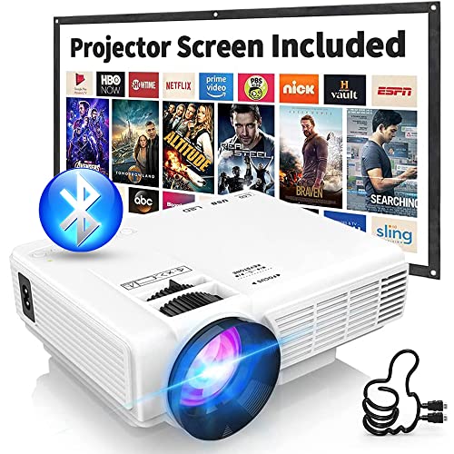Compact HD Video Projector with Bluetooth and Projector Screen