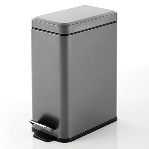 Compact Metal Trash Can with Step Pedal - Graphite Gray