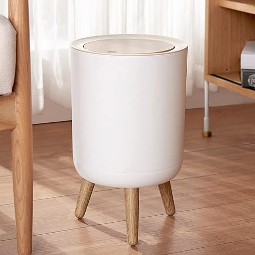 Compact White Trash Can with Lid - URALFA 1.8 Gal