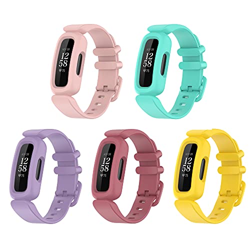 Compatible with Fitbit Ace 3 Bands for Kids, Silicone Replacement Band Water Resistant Fitness Watch Starp for Fitbit Ace 3 Kid's Band (5-Pack-A)