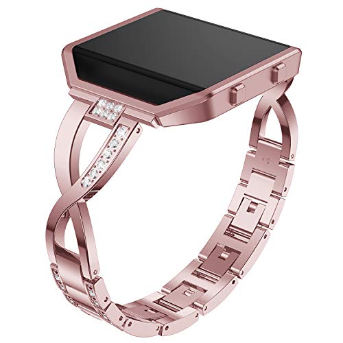 Compatible with Fitbit Blaze Watch Bands with Frame for Women Men, Fit bit Blaze Feminine Metal Replacement Band Straps Wristbands Bracelet Fit for Fitbit Blaze Smartwatch (Rose Pink)