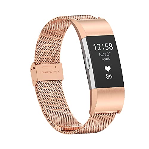 Compatible with Fitbit Charge 3/ Charge 4 Strap, Metal Replacement Band Wristbands for Fitbit Charge 3, (Rose Gold)