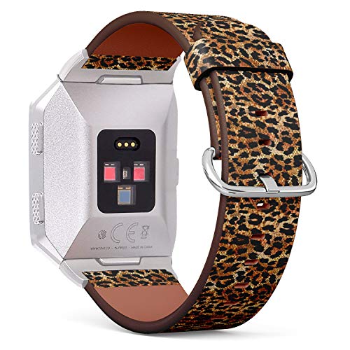 Compatible with Fitbit Ionic - Leather Band Bracelet Strap Wristband Replacement with Adapters - Leopard Animal Print