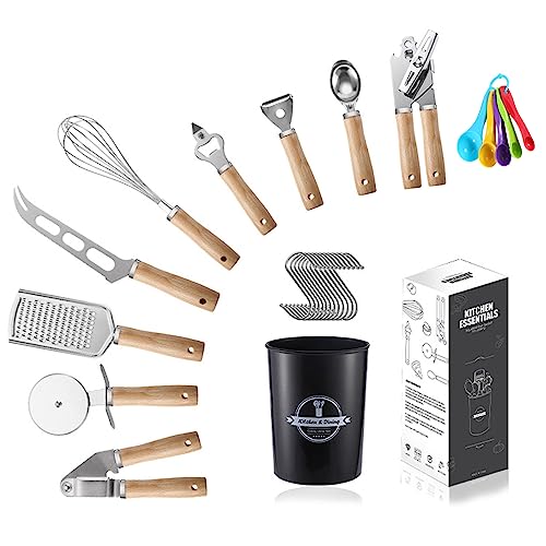 Complete Stainless Steel Kitchen Gadget Set With Wooden Handle
