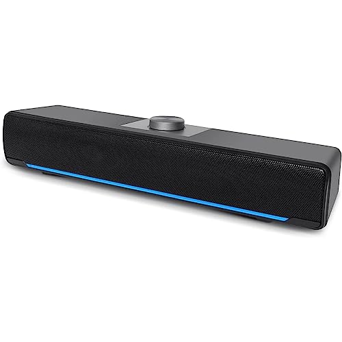 Computer Speakers, Phission 2.0 Stereo USB Powered Sound Bar Speakers with Blue LED Light and 3.5 mm Aux Connection for Computer Desktop Laptop PC Monitor(Upgrade)