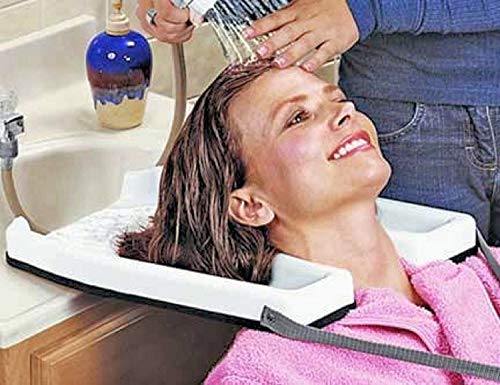 Contoured portable hair washing sink tray