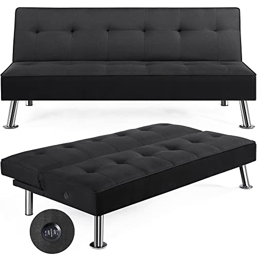 Convertible Futon Sofa Bed with USB Charging Ports