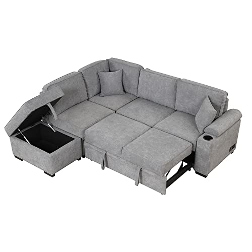 Convertible L Shaped Sectional Sofa with Sleeper Bed