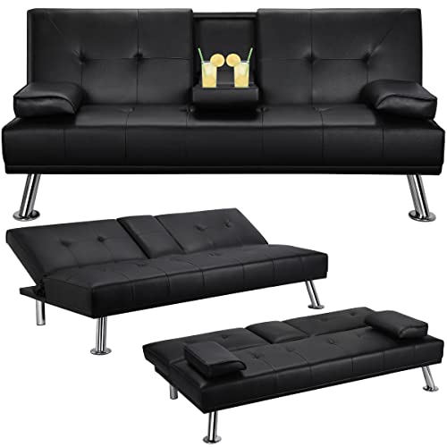 Convertible Sofa Bed - Modern Faux Leather Recliner Sleeper