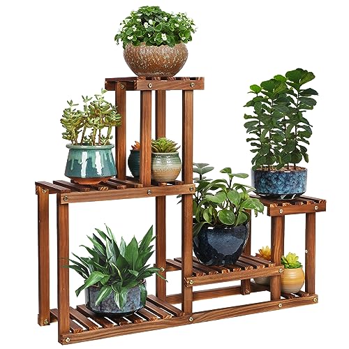 COOGOU Pine Wood Plant Stand Indoor Outdoor Multi Layer Flower Shelf Rack Higher and Lower Plant Holder in Garden Balcony Patio Living Room (4 Tiers)