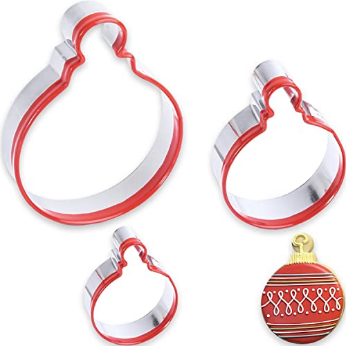 COOKIEQUE 3 Pieces Christmas Ornament Cookie Cutters Holiday Cookie Cutters Set Light Bulb Cookie Cutters for Baking Christmas Unique Design with Protective Red Top PVC