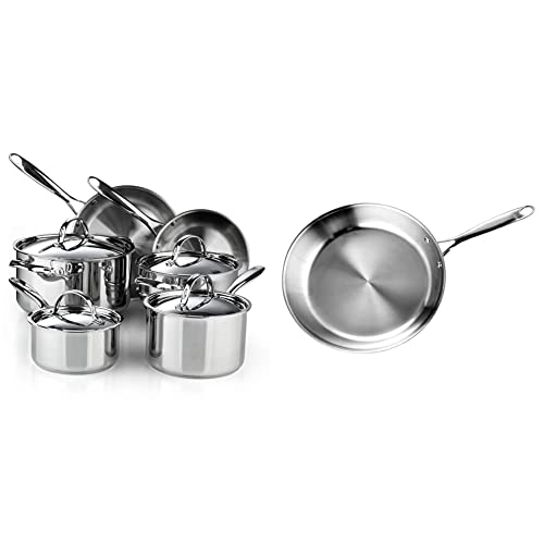 Cooks Standard Classic Stainless Steel Cookware Set, 10- Pieces, Silver & Multi-Ply Clad Stainless Steel frying pan, 10 inch, Silver