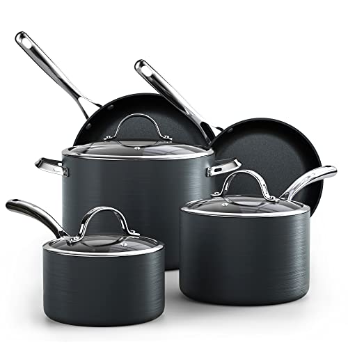 Cooks Standard Kitchen Cookware Sets, Nonstick Hard Anodized Pots and Pans Set Includes Saucepans, Stockpot, Frying Pans with Lids, 8-Piece, Black